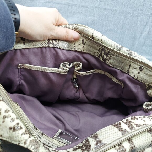 Kooba Python Print  Leather Tote Handbag With Dual Handles & Metal Accents New - Picture 9 of 9